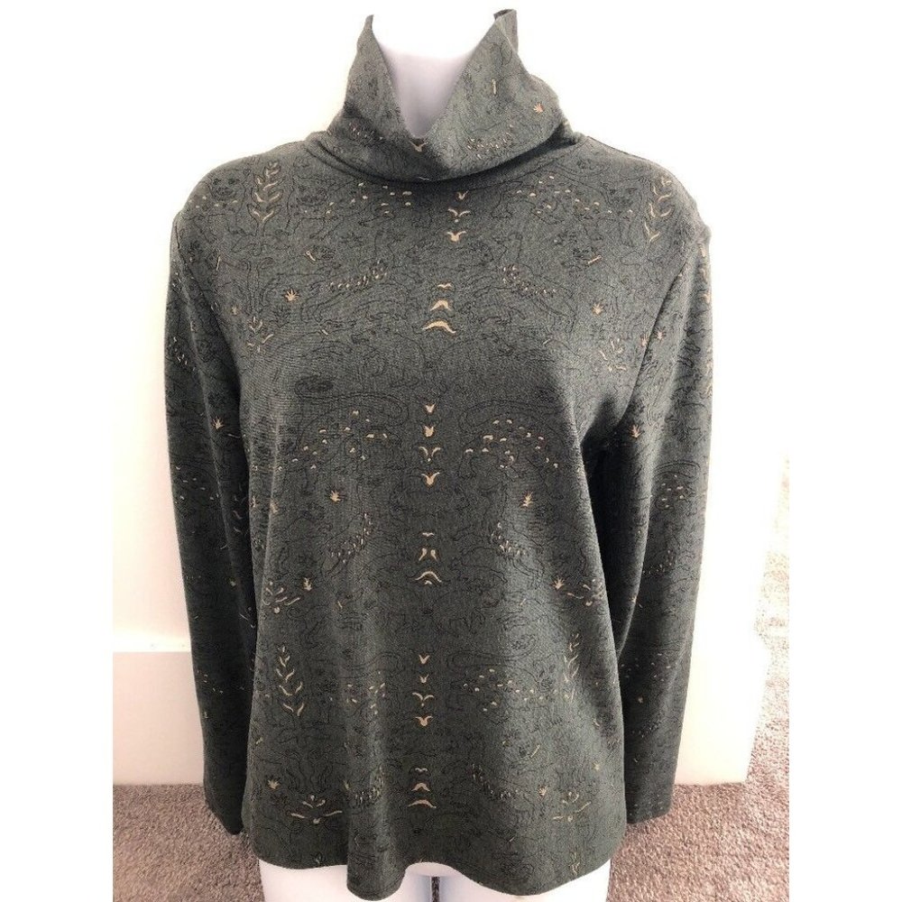 NWT Green & Gold Print Donna Jessica Sweater Turtle Neck   DJ22